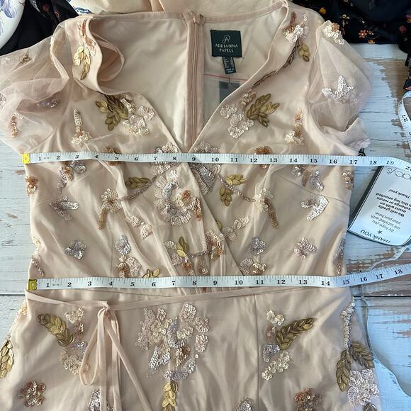 Adrianna Papell Beaded Flutter-Sleeve Tie-Waist Midi Dress Size US 8 - Picture 8 of 12